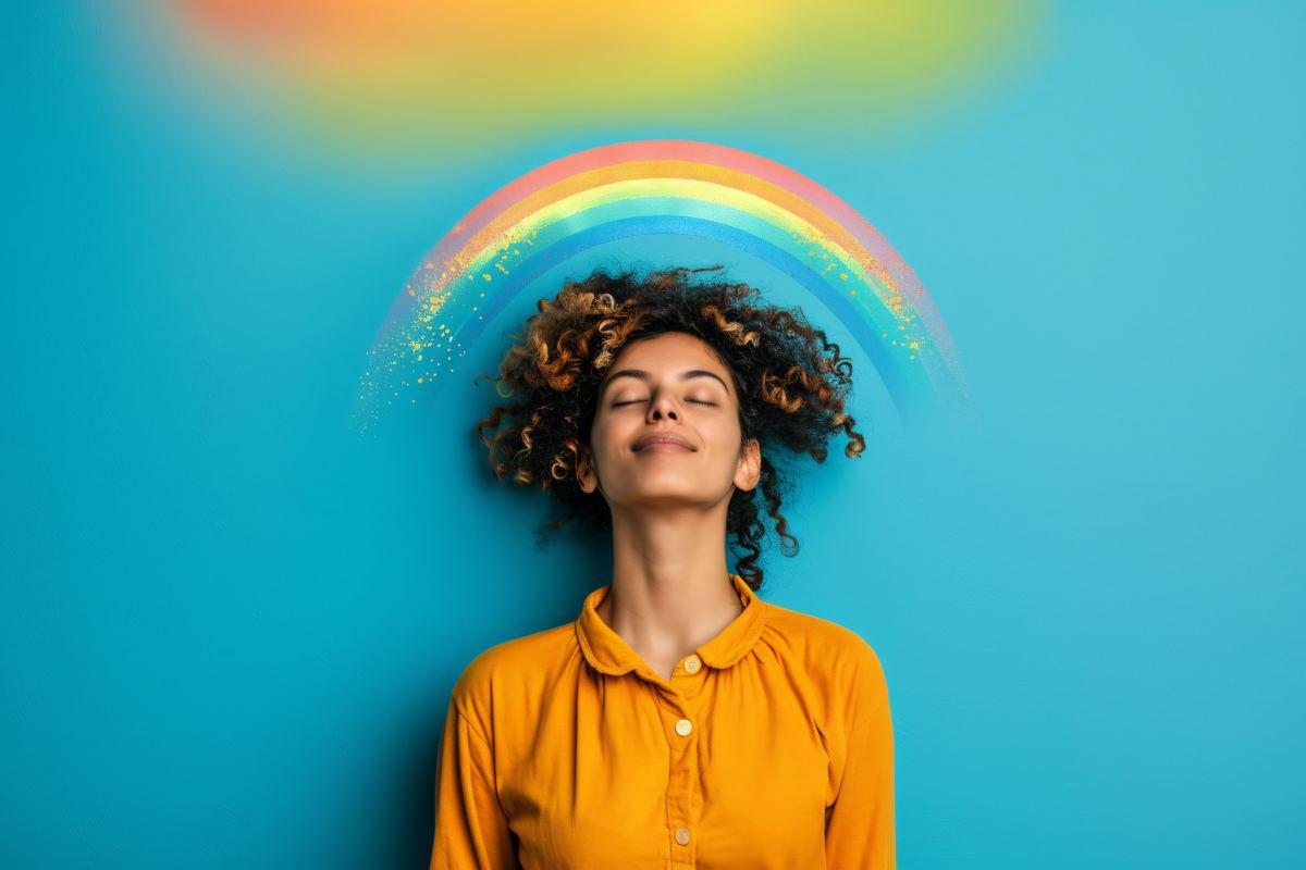portrait person with rainbow colors symbolizing thoughts adhd brain 1 m